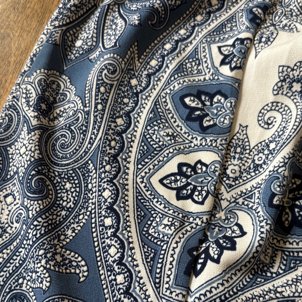 Elegant Blue Paisley Wide Split Leg Pants - Picture 4 of 6
